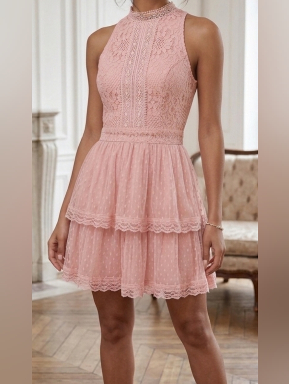 Disney Beauty And The Beast Blush Pink Lace Tiered Dress
